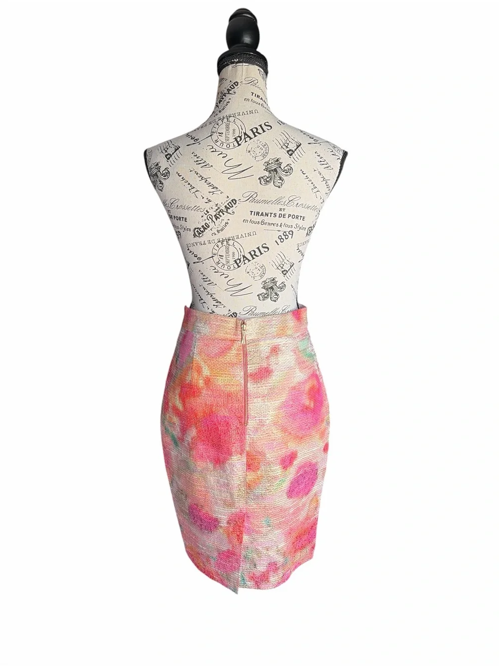 Kate Spade Floral Pencil Skirt Size 2 Metallic Tweed Watercolor Pink Gold NWOT
